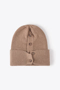 Button Detail Rib-Knit Cuff Beanie - Hovatok