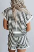 Striped Contrast Top and Shorts Set - Hovatok