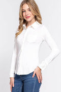 ACTIVE BASIC Long Sleeve Front Pocket DTY Brushed Shirt - Hovatok