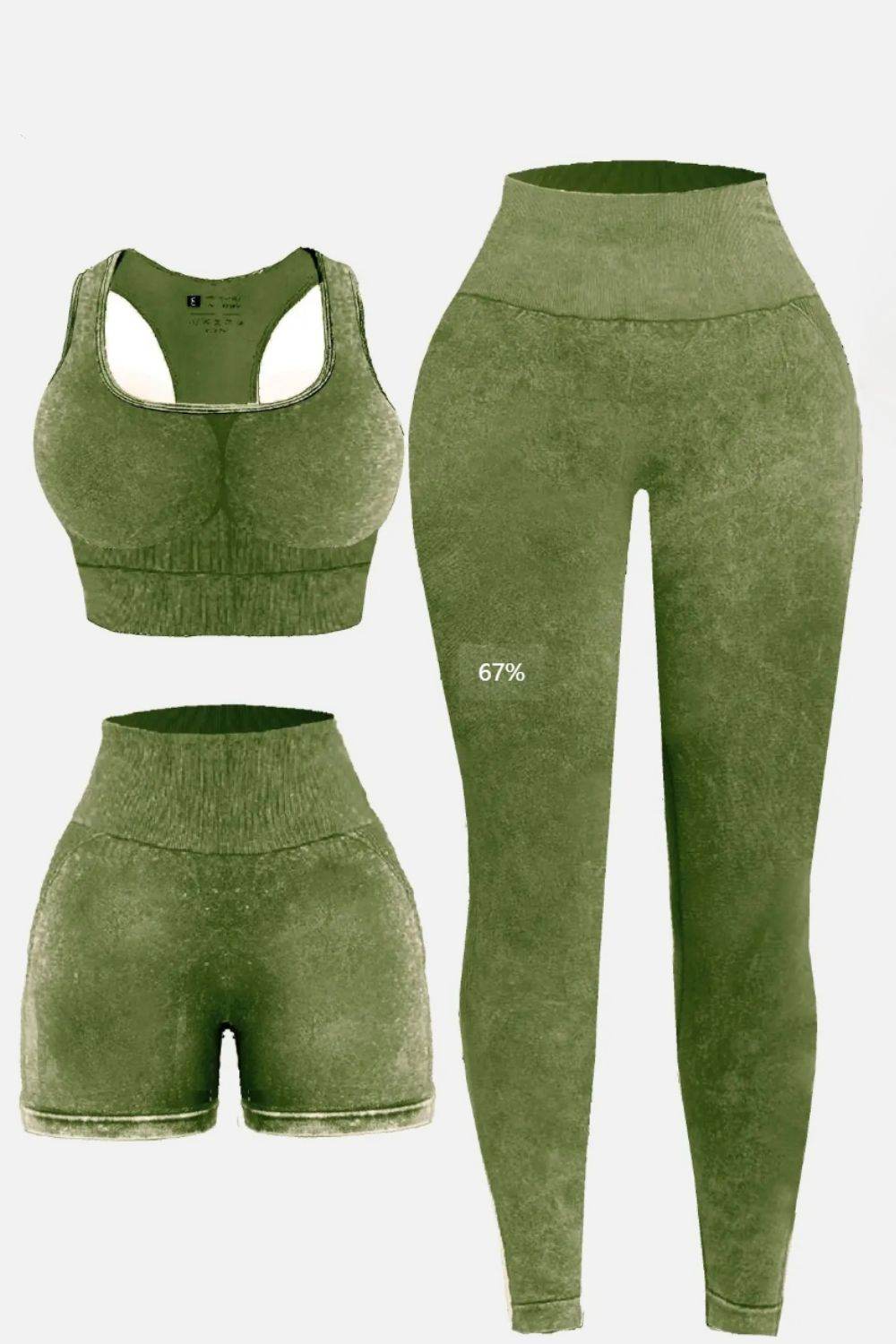 3 Piece Washed Square Neck Wide Strap Active Set - Hovatok