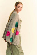 Davi & Dani Fuzzy Smile Open Front Long Sleeve Cardigan - Hovatok