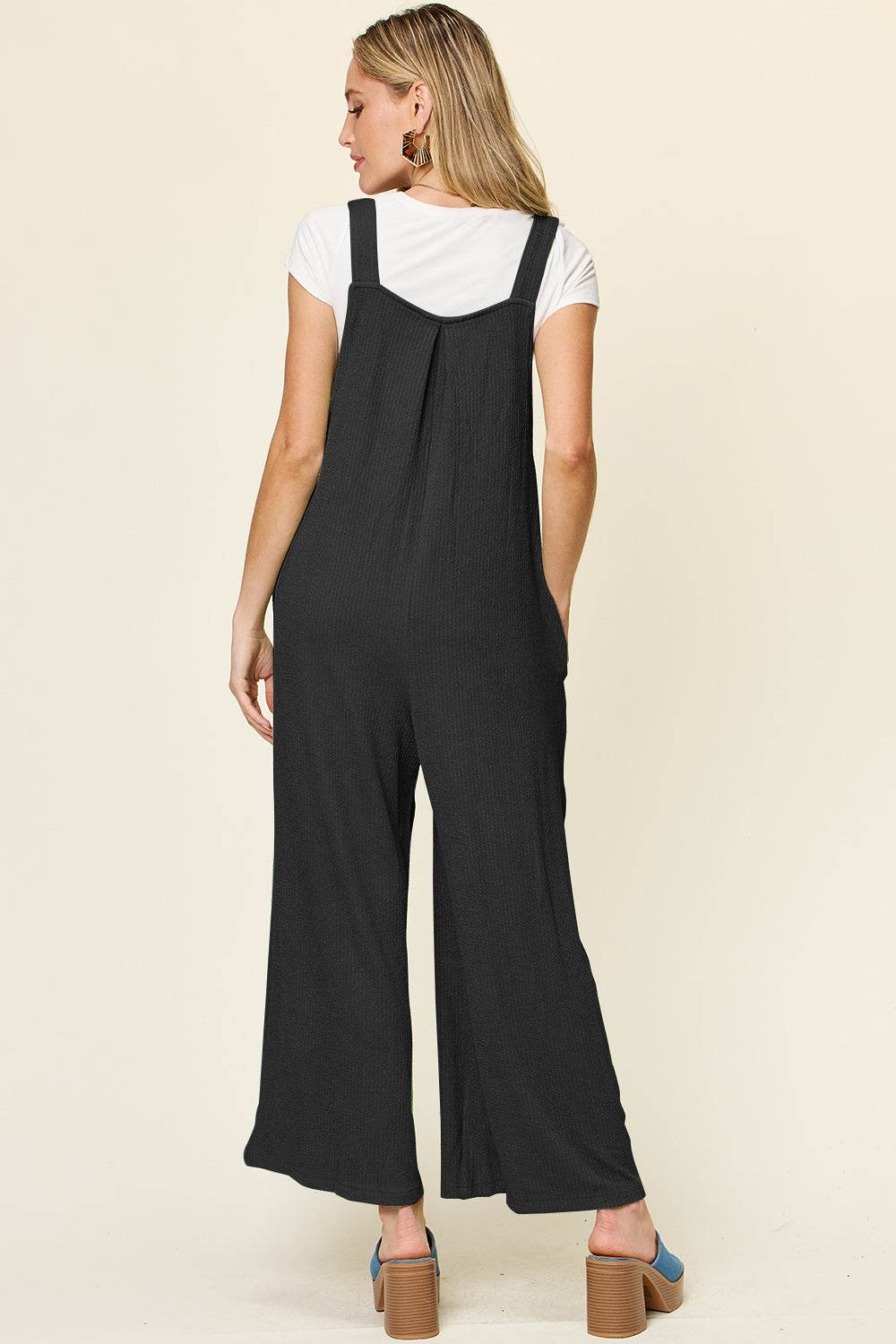 Double Take Full Size Texture Sleeveless Wide Leg Overall - Hovatok