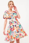 And The Why Square Neck Puff Sleeve Floral Dress - Hovatok