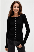 Basic Bae Texture Button Up Round Neck Long Sleeve Top - Hovatok