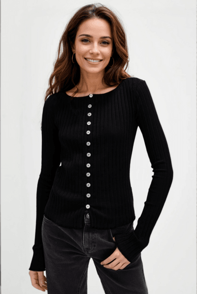 Basic Bae Texture Button Up Round Neck Long Sleeve Top - Hovatok