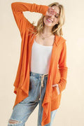 And The Why Full Size Thermal Hooded Open Front Cardigan with Pockets - Hovatok