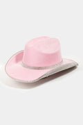 Fame Pave Rhinestone Trim Faux Suede Hat - Hovatok