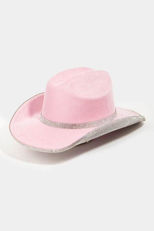Fame Pave Rhinestone Trim Faux Suede Hat - Hovatok