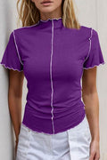 Basic Bae Contrast Trim Mock Neck Short Sleeve T-Shirt - Hovatok