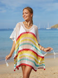 Angel Wings Cutout Striped Cover-Up with Tassel - Hovatok