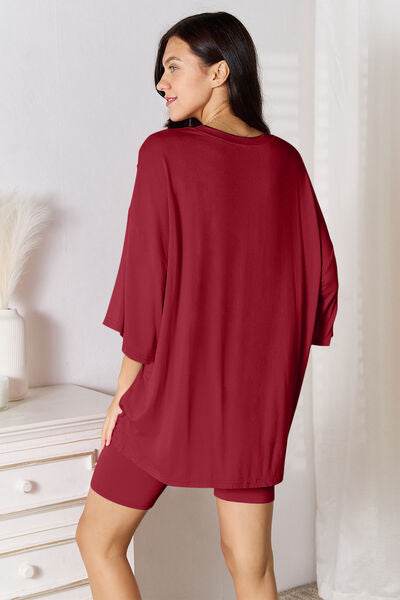 Basic Bae Full Size Soft Rayon Three-Quarter Sleeve Top and Shorts Set - Hovatok