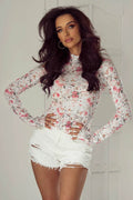 Floral Mock Neck Long Sleeve Blouse - Hovatok