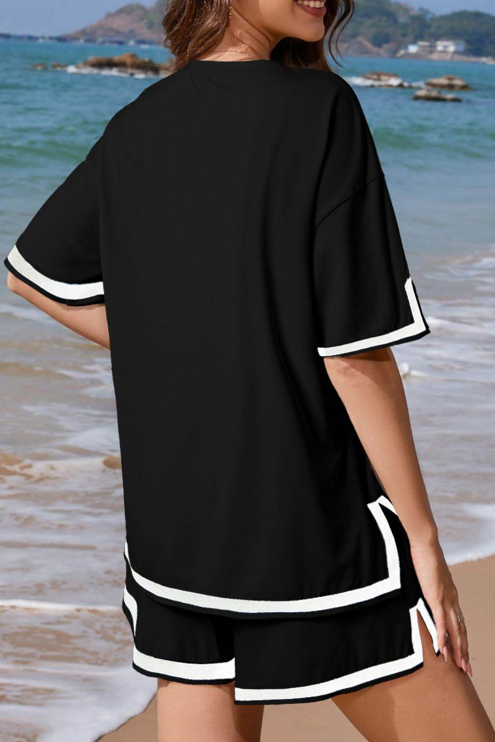 Contrast Trim Tee and Shorts Set - Hovatok