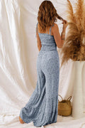 Smocked Printed Wide Strap Jumpsuit - Hovatok