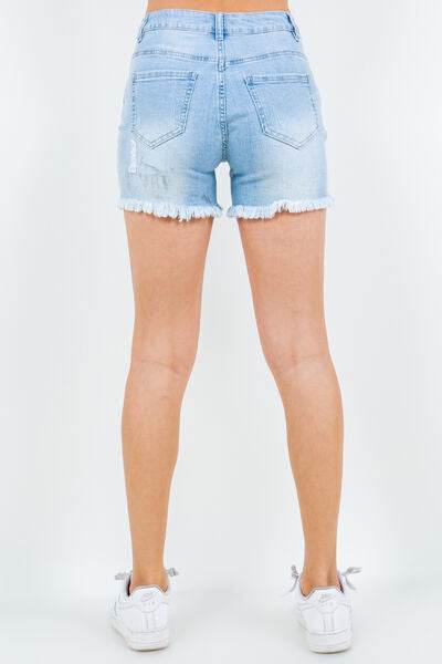 American Bazi High Waist Distressed Frayed Denim Shorts - Hovatok