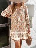 Devine Tassel Floral Tie Neck Mini Dress - Hovatok