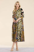 Celeste Full Size Paisley Contrast Tent Midi Dress Plus Size - Hovatok
