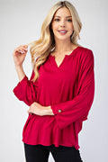 Celeste Full Size Notched Three-Quarter Sleeve Blouse - Hovatok