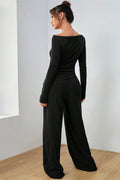 Boat Neck Long Sleeve Top and Pants Set - Hovatok