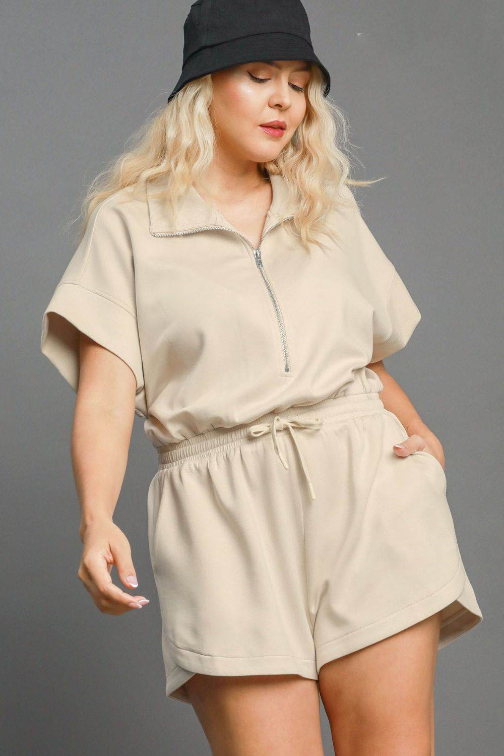 Umgee Full Size Half Sleeve Dolman Sleeved Romper Plus Size - Hovatok
