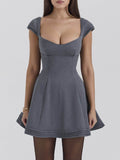 Devine Lace-Up Sweetheart Neck Cap Sleeve Mini Dress - Hovatok