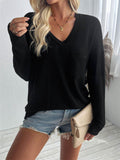 Double Take Pocketed Textured V-Neck Long Sleeve T-Shirt - Hovatok