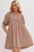Oh Frill Notched Puff Sleeve Babydoll Mini Dress - Hovatok