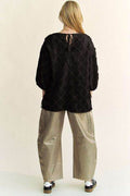 Davi & Dani Tied Round Neck Mesh Blouse - Hovatok