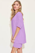 Basic Bae Bamboo Full Size V-Neck Drop Shoulder T-Shirt and Shorts Set - Hovatok
