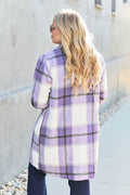 Double Take Full Size Plaid Button Up Lapel Collar Coat - Hovatok