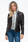 YMI Faux Layered Double-Zipper Jacket with Fuzzy Hood - Hovatok