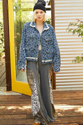 POL Flower Textured Raw Hem Long Sleeve Denim Jacket - Hovatok