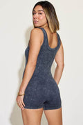Zenana Ribbed Washed Round Neck Sleeveless Romper - Hovatok