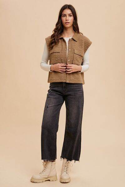 Annie Wear Puzzle Quilted Snap Down Vest Coat - Hovatok
