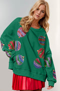 Double Take Christmas Element Sequin Round Neck Long Sleeve Sweatshirt - Hovatok