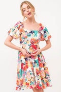 And The Why Square Neck Puff Sleeve Floral Dress - Hovatok