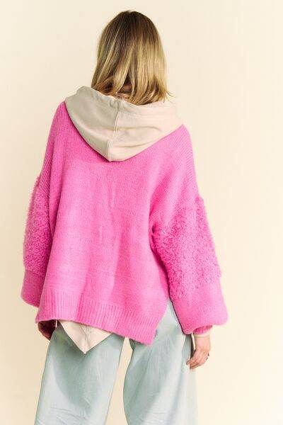 Davi & Dani Side Slit Open Front Long Sleeve Cardigan - Hovatok