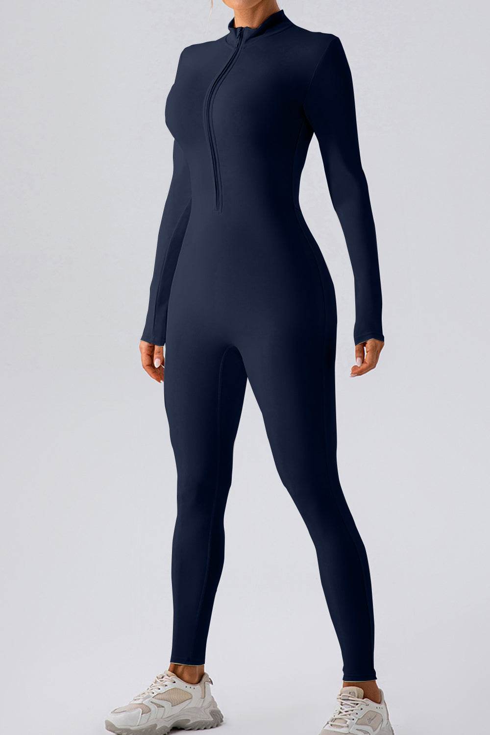 Half Zip Mock Neck Active Jumpsuit - Hovatok