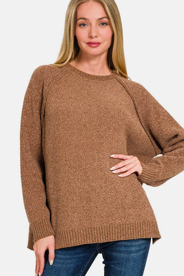 Zenana Side Slit Raglan Sleeve Sweater - Hovatok