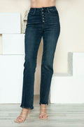 Judy Blue Full Size Button Fly Hem Destroy Straight Jeans - Hovatok