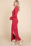 Culture Code Full Size Round Neck Bodycon Bell Maxi Dress - Hovatok