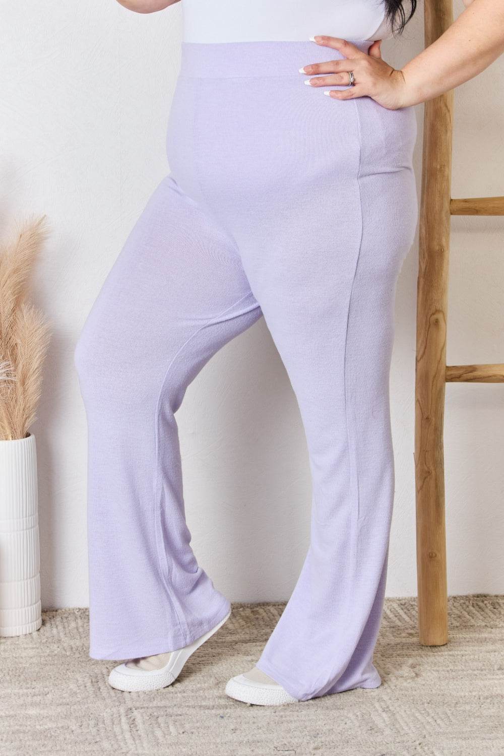 RISEN Full Size High Waist Ultra Soft Knit Flare Pants - Hovatok
