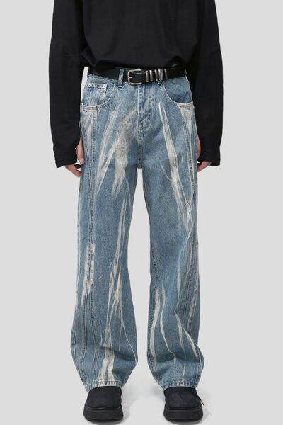 Paint Wide Leg Men's Jeans with Pockets - Hovatok