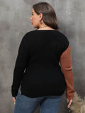 Plus Size Two-Tone Surplice Neck Sweater - Hovatok