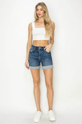 RISEN High Rise Cuffed Denim Shorts - Hovatok