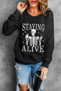Skull Graphic Round Neck Long Sleeve Sweatshirt - Hovatok