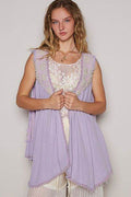 POL Embroidered Pearls Open Front Sleeveless Cardigan - Hovatok