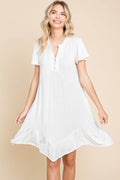 Culture Code Full Size Short Sleeve Ruffled Asymmetric Hem Dress - Hovatok