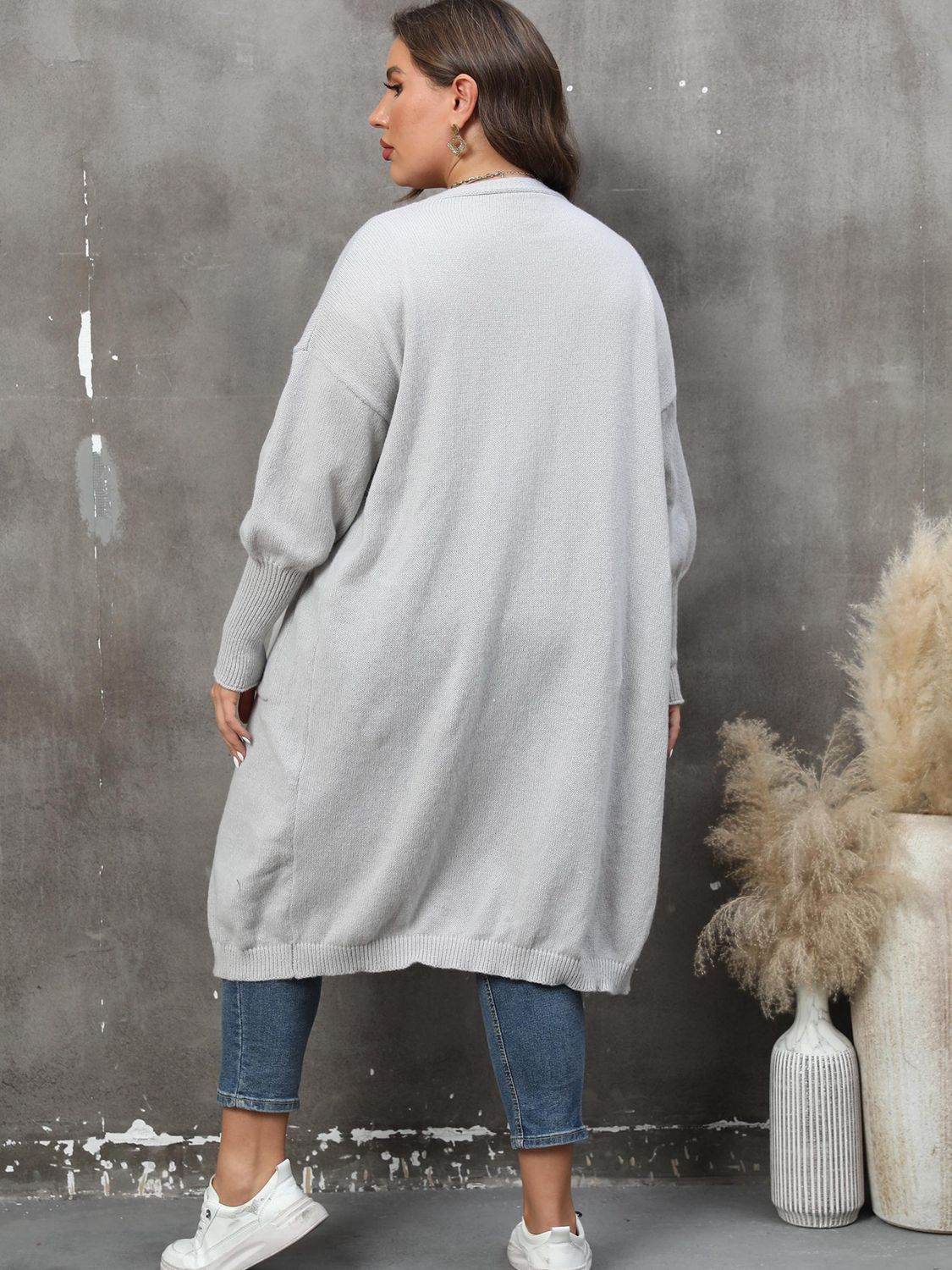 Plus Size Long Sleeve Pocketed Cardigan - Hovatok