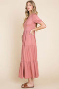 BOMBOM Short Sleeve Tiered Maxi Dress - Hovatok